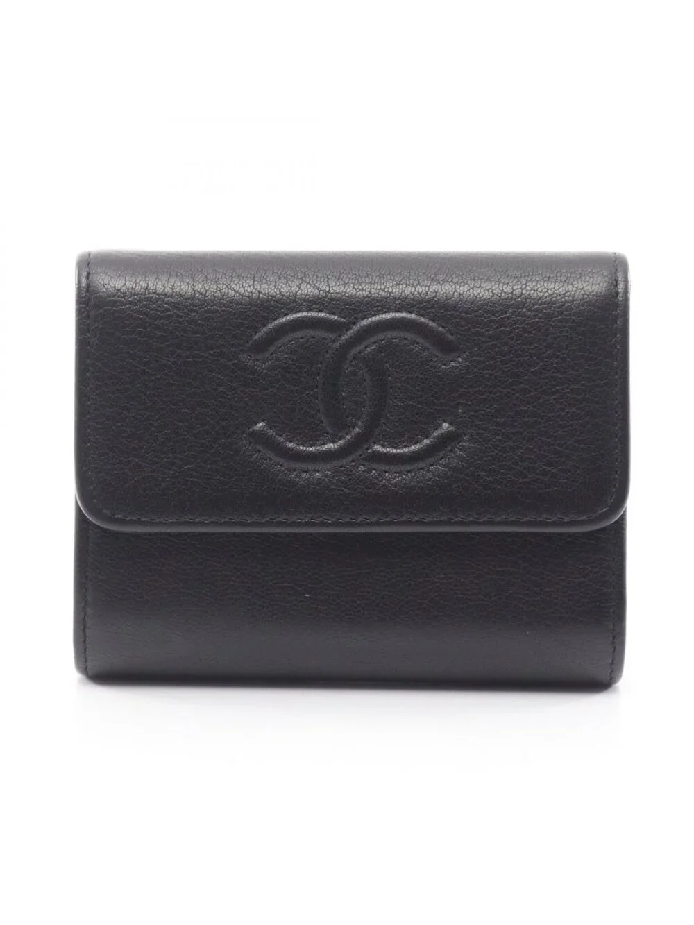Chanel Coin Purse CC Logo Black Leather
